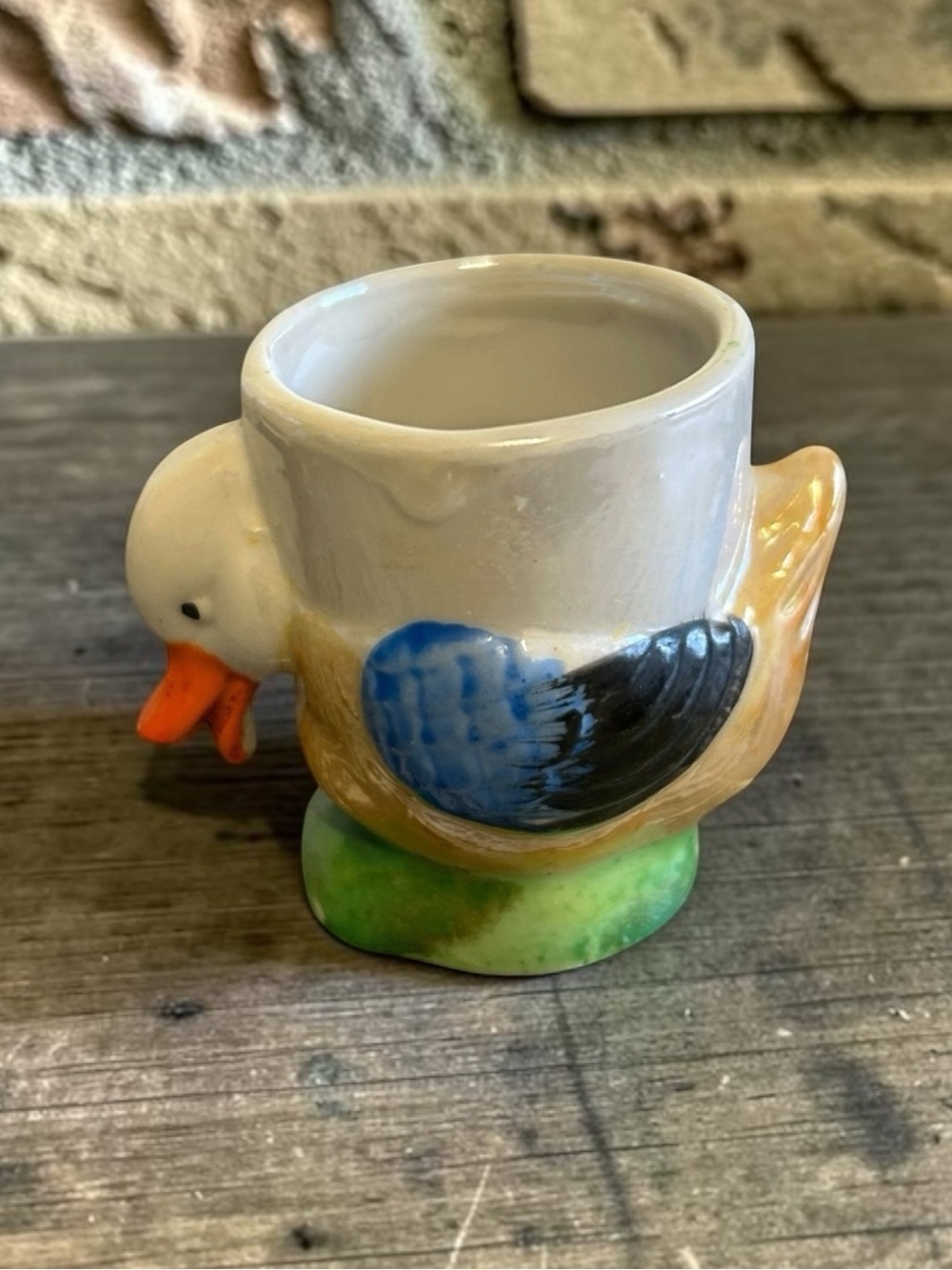 Vintage Hand-Painted Lusterware Duck Egg Cup - Made in Japan